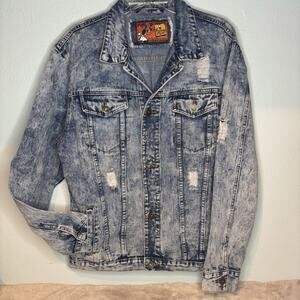 Rolling Paper Men's Acid‎ Washed Distressed Jean Jacket Size Large